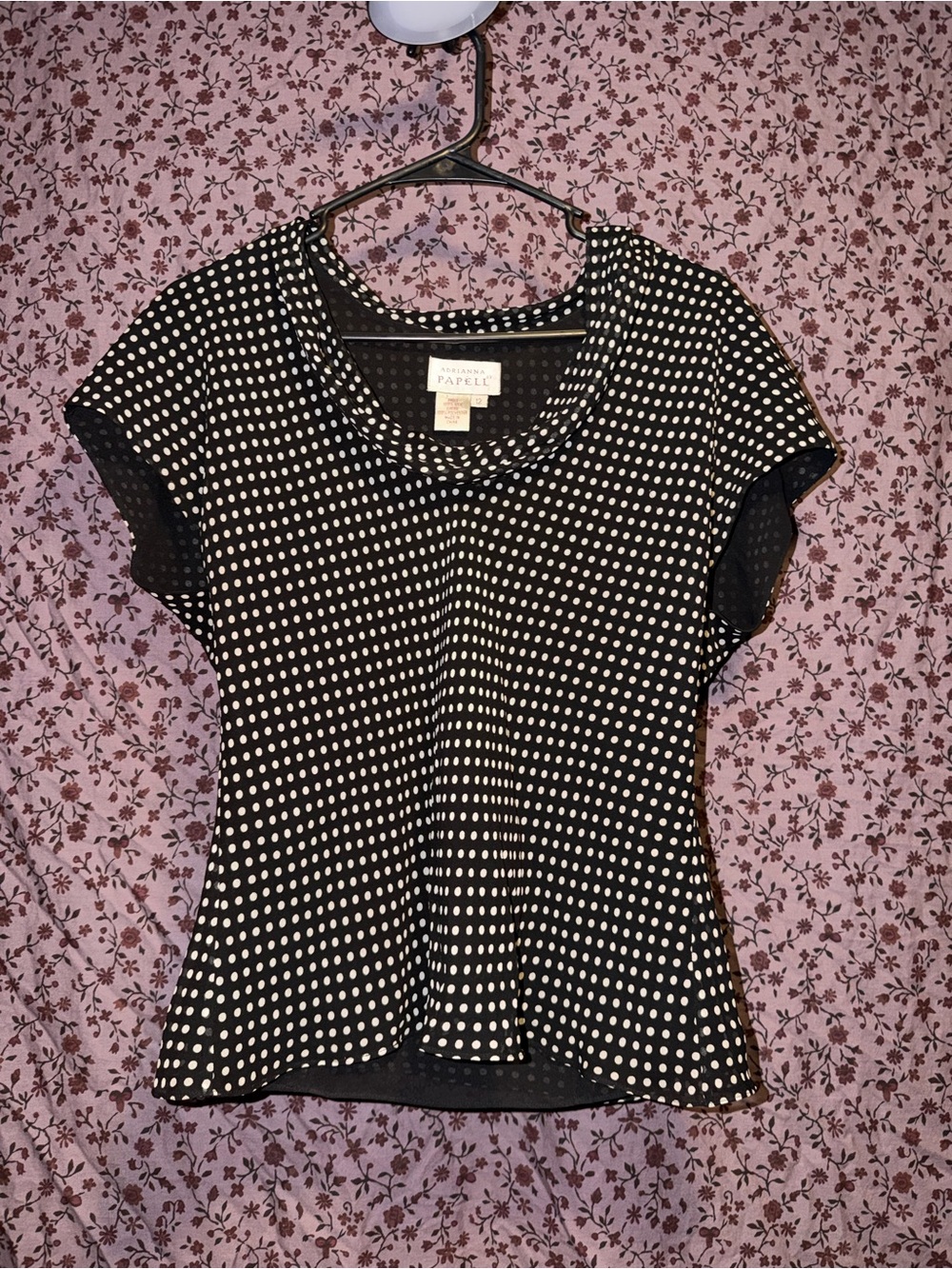 Adrianna Papell black & white polka dot silk blouse